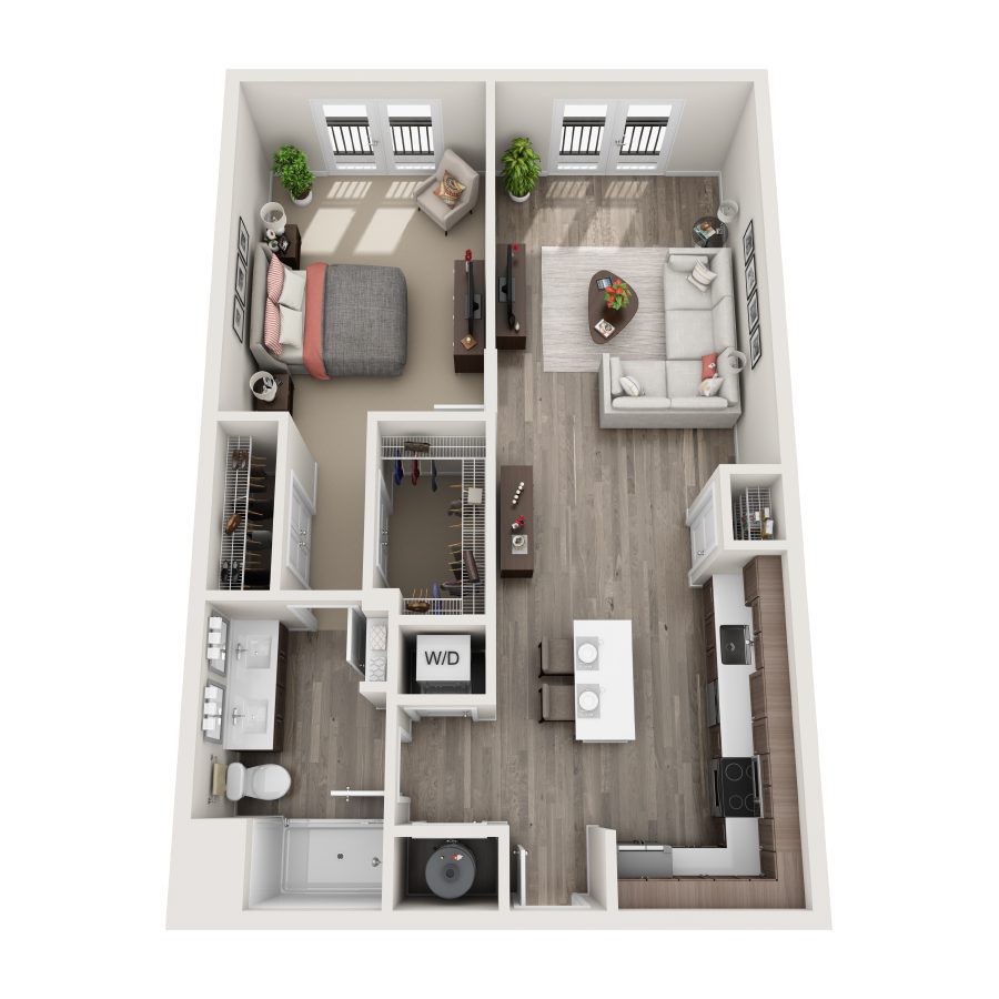 Rendering of the A3L floor plan with 1 bedroom[s] and 1 bathroom[s] at Bainbridge Winter Park