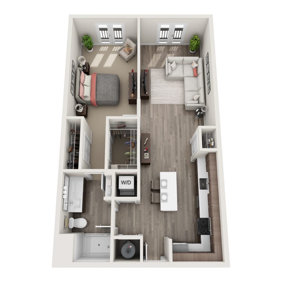 Rendering of the A3 floor plan with 1 bedroom[s] and 1 bathroom[s] at Bainbridge Winter Park